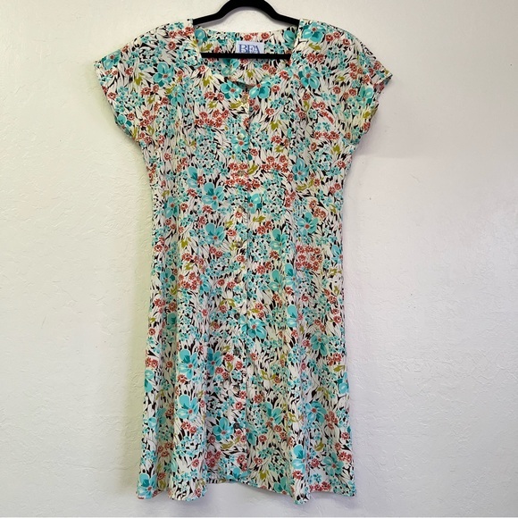 Vintage 80s Shoulder Pads Button Up Fit & Flare Floral Dress Sz‎ 12? EVC - Picture 1 of 5